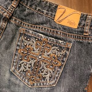 Vanity Jeans Dakota Womens 30W X 24 Distressed Studded Cross Pocket Denim Crop